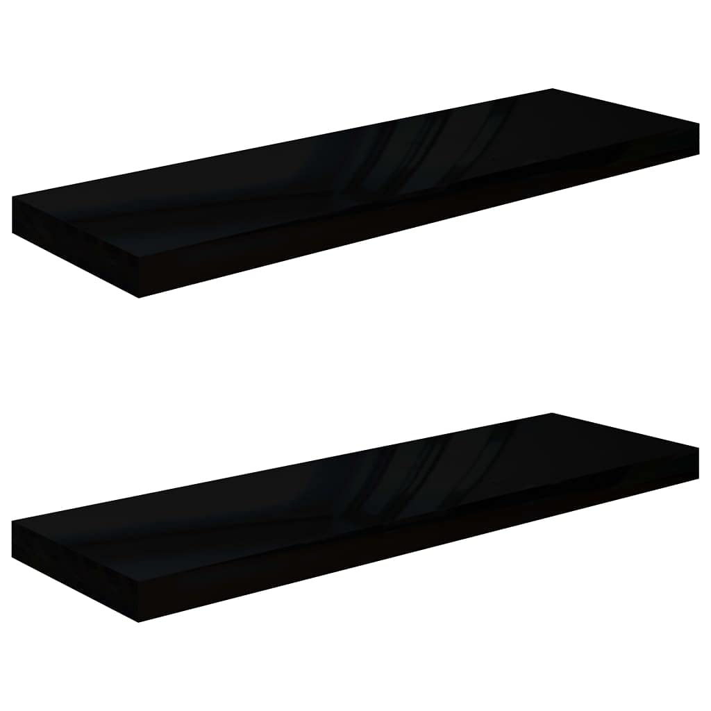 vidaXL Floating Wall Shelves 2 pcs High Gloss Black 31.5x9.3"x1.5" MDF"