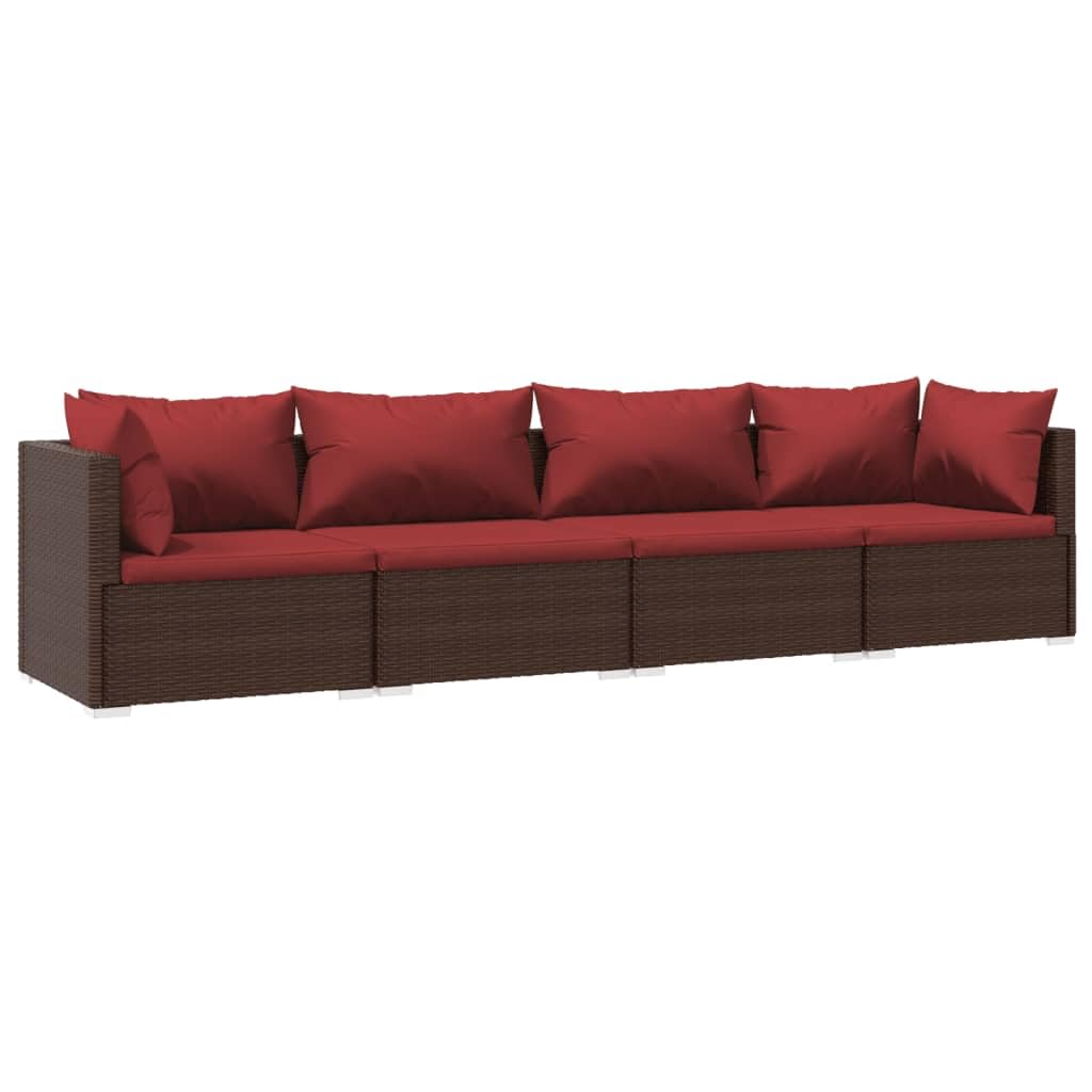 vidaXL 4 Piece Patio Lounge Set with Cushions Poly Rattan Brown