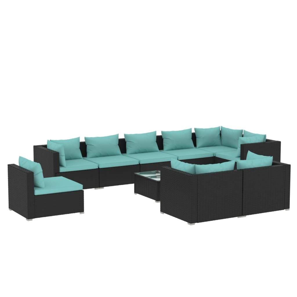 vidaXL 9 Piece Patio Lounge Set with Cushions Poly Rattan Black
