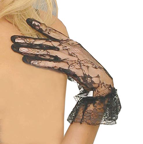Elegant Moments Womens Lace Wrist Length Gloves With Ruffle Trim, Black, One Size