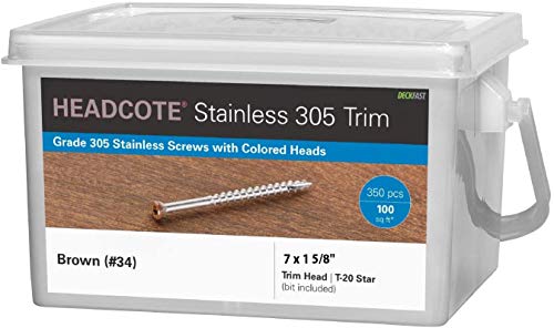 Headcote 7 X 1-5/8 - 34 Brown - Stainless Steel Trim Head Deck Screws - 350 Pc. Deck Pack For 100 Sq. Ft. Of Decking - Stx34T0
