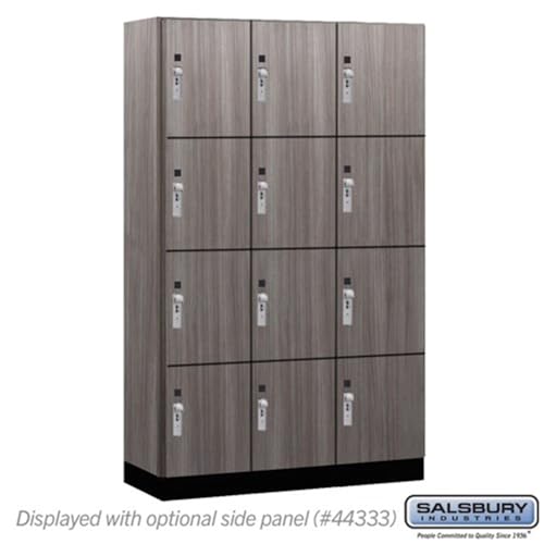 Salsbury 15 Wide Premier Wood Locker-Four Tier-3 Wide-6 Feet High-18” Deep-Skyline Walnut-Silver Hasps
