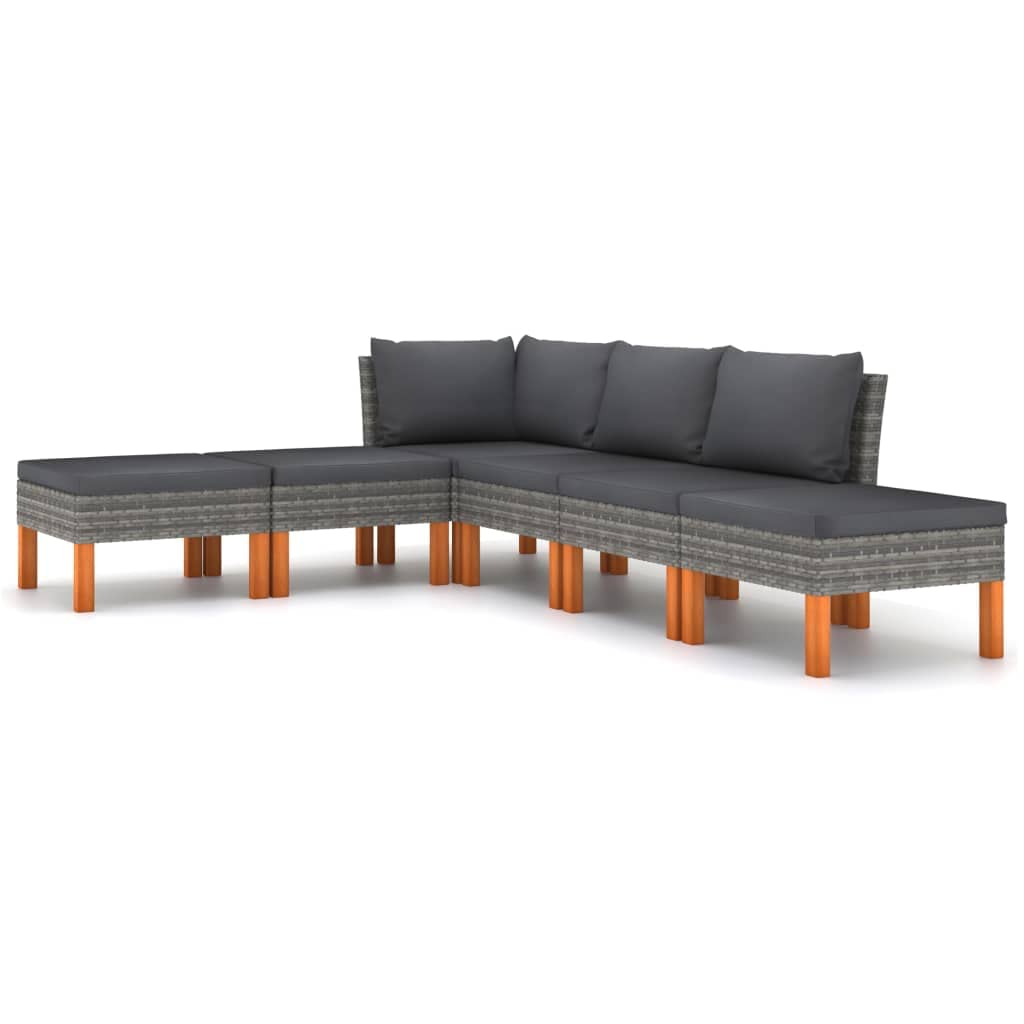 vidaXL 6 Piece Garden Lounge Set with Cushions Poly Rattan Gray