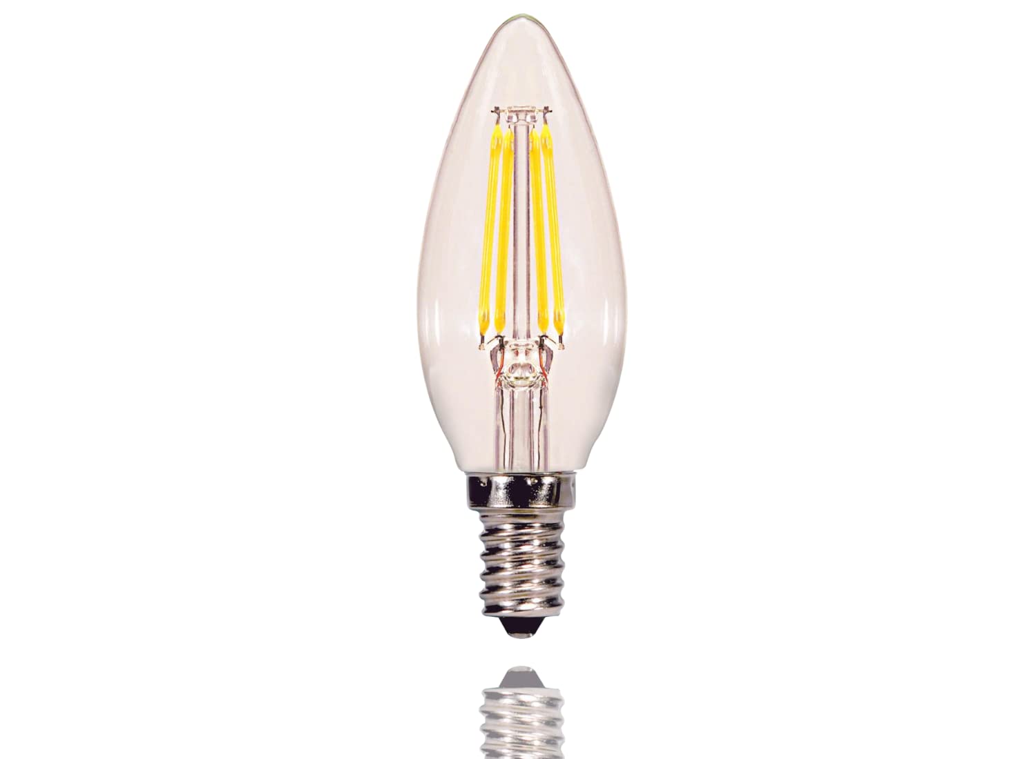 Satco 4.5 watt B10 LED; Clear; Candelabra base; 2700K; 350 lumens; 120 volts
