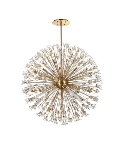 Vera 50 inch crystal starburst round pendant in gold