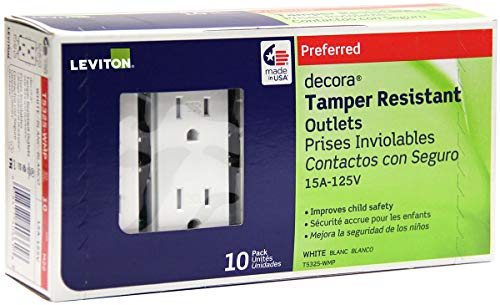 Leviton T5325-Wmp 15 Amp 125 Volt, Tamper Resistant, Decora Duplex Receptacle, Straight Blade, Grounding, White M22-Straight, 12