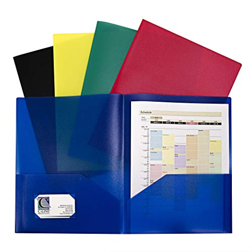 C-Line Two-Pocket Heavyweight Poly Portfolio, For Letter Size Papers, Includes Business Card Slot, Assorted Colors, 10 Pack (329