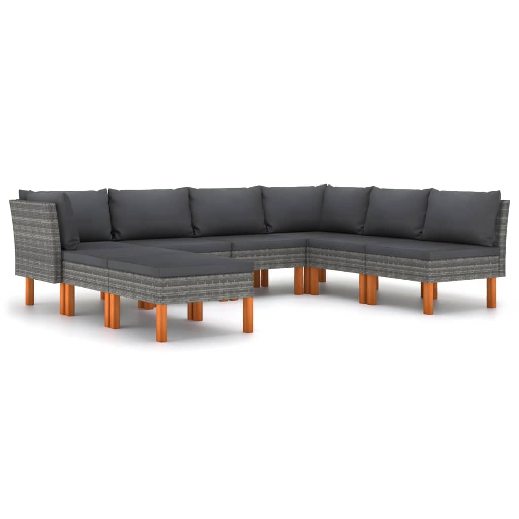 vidaXL 8 Piece Garden Lounge Set with Cushions Poly Rattan Gray