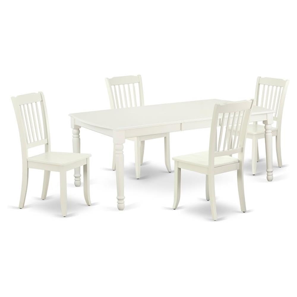 DODA5-LWH-W 5PC Rectangular 60/78 inch Table with 18 In Leaf and 4 vertical slatted Chairs