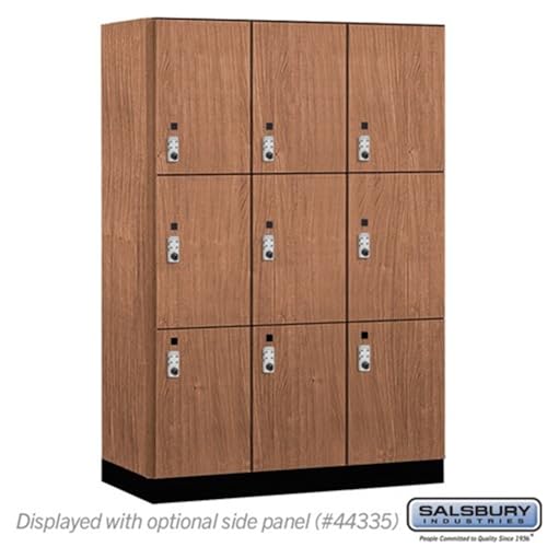 Salsbury 18 Wide Premier Wood Locker-Triple Tier-3 Wide-6 Feet High-21” Deep-Red Oak-Silver Resettable Combination Locks