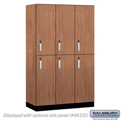 Salsbury 15 Wide Premier Wood Locker-Double Tier-3 Wide-6 Feet High-21” Deep-Red Oak-Silver Electronic Locks