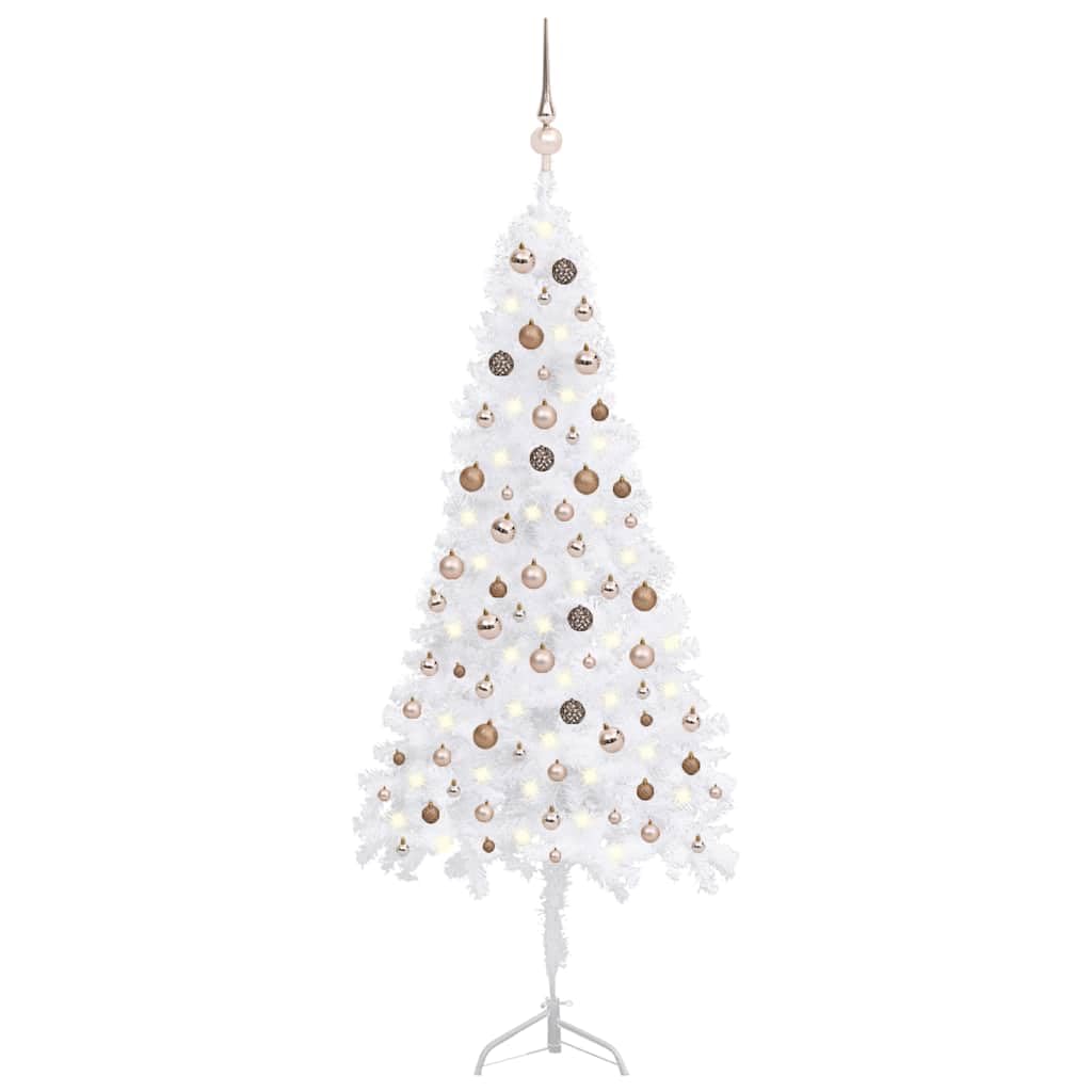 vidaXL Corner Artificial Christmas Tree LEDs&Ball Set White 82.7 PVC"