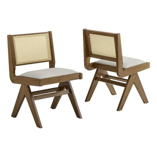 Thera Vegan Leather and Cane Dining Side Chairs Set of 2 by Modway