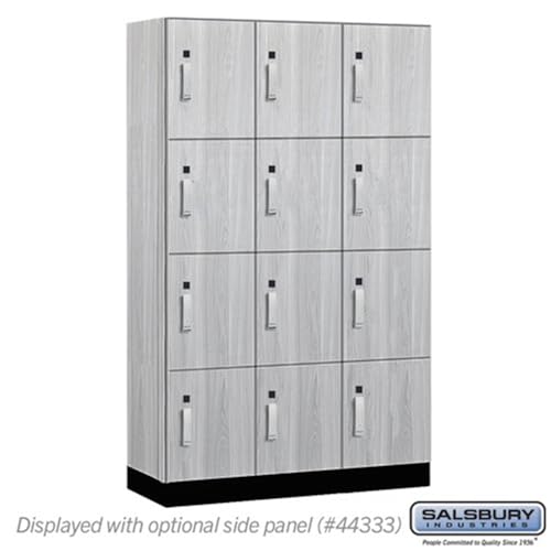 Salsbury 15 Wide Premier Wood Locker-Four Tier-3 Wide-6 Feet High-18” Deep-Silver Teak-Silver Electronic Locks