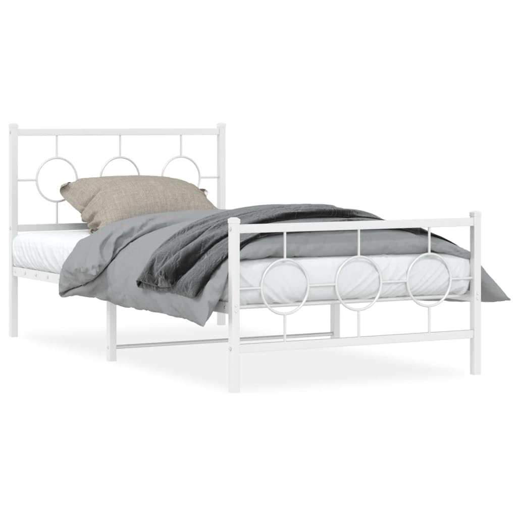vidaXL Metal Bed Frame with Headboard and Footboard White 39.4x78.7"