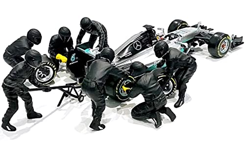 Formula One F1 Pit Crew 7 Figurine Set Team Black Release Ii For 118 Scale Models By American Diorama 76554