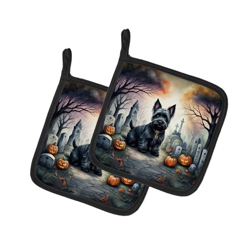 Scottish Terrier Spooky Halloween Pair of Pot Holders
