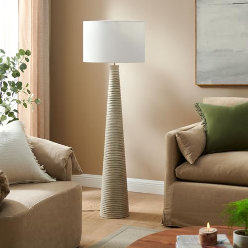 Saylor Carved Ribbed Wood Floor Lamp With Drum Shade by Modway