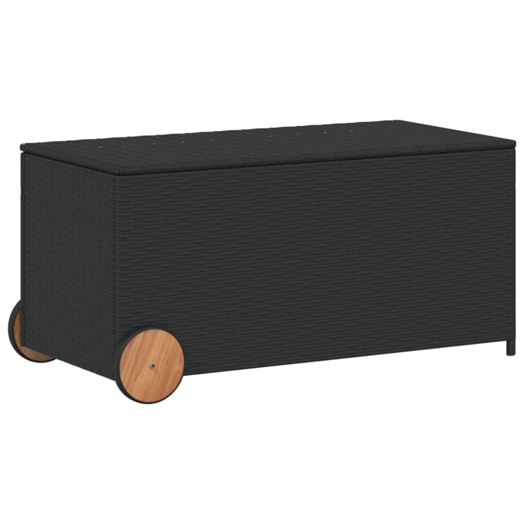 vidaXL Garden Storage Box with Wheels Black 50.2 Gal Poly Rattan