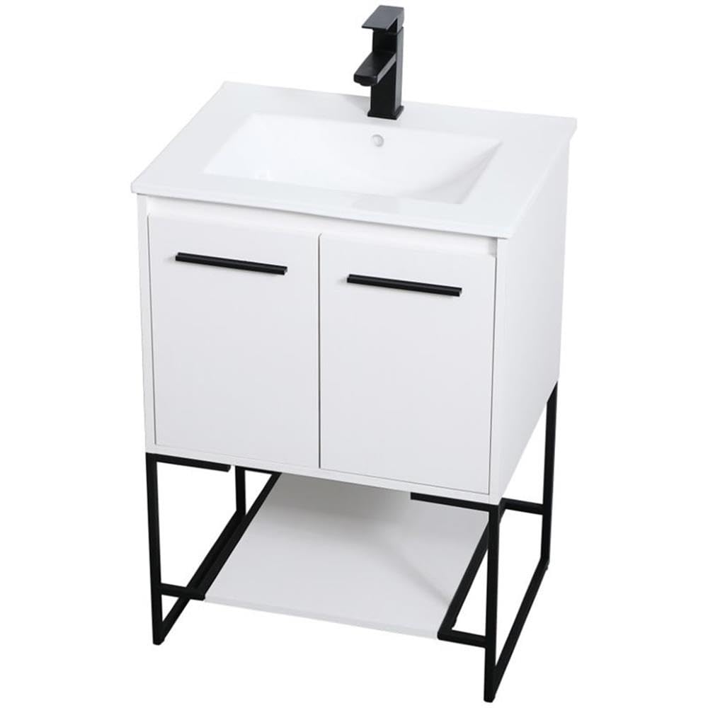 Elegant Decor Gerard 24' Single Porcelain Top Bathroom Vanity In White