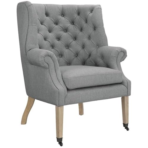 Casafoyer Chart Upholstered Fabric Button Tufted Lounge Accent Chair in Light Gray with Casters