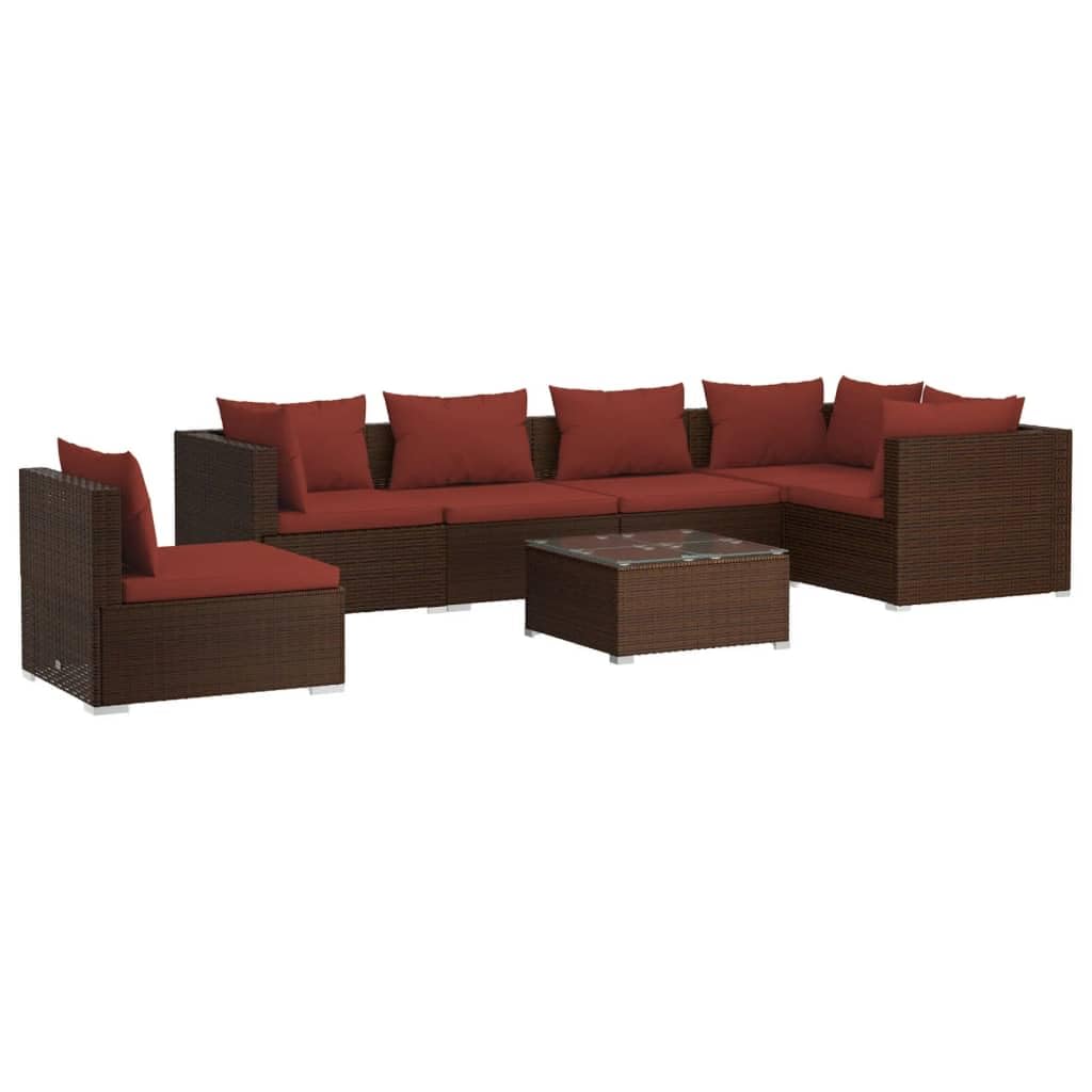 vidaXL 7 Piece Patio Lounge Set with Cushions Poly Rattan Brown