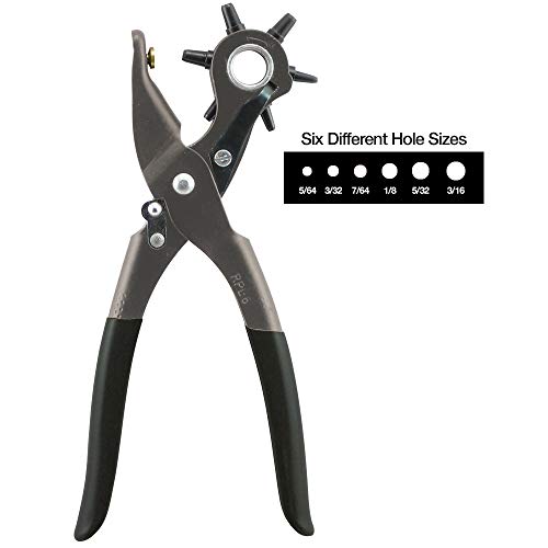 General Tools Leather Hole Punch Tool - 6 Multi-Hole Sizes For Leather, Rubber, & Plastic - Hobbies & Crafts