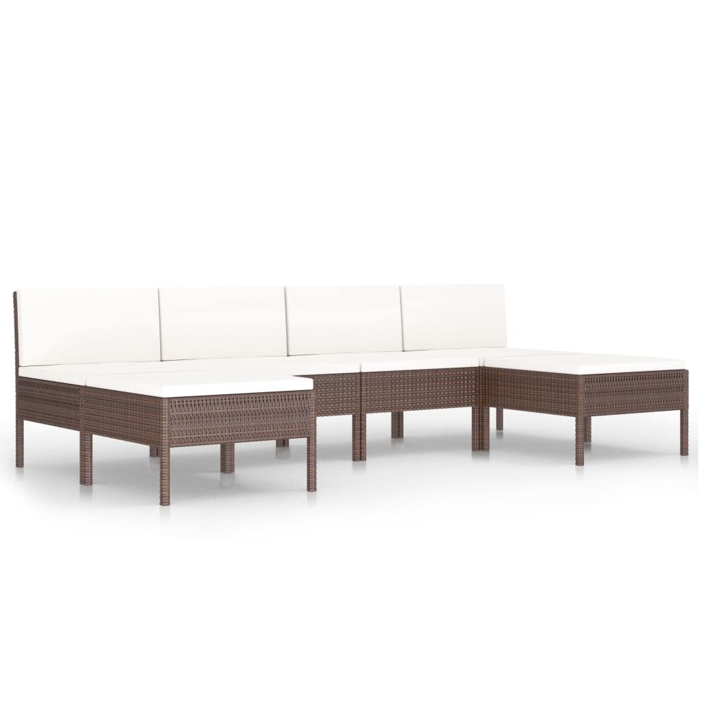 vidaXL 6 Piece Garden Lounge Set with Cushions Poly Rattan Brown