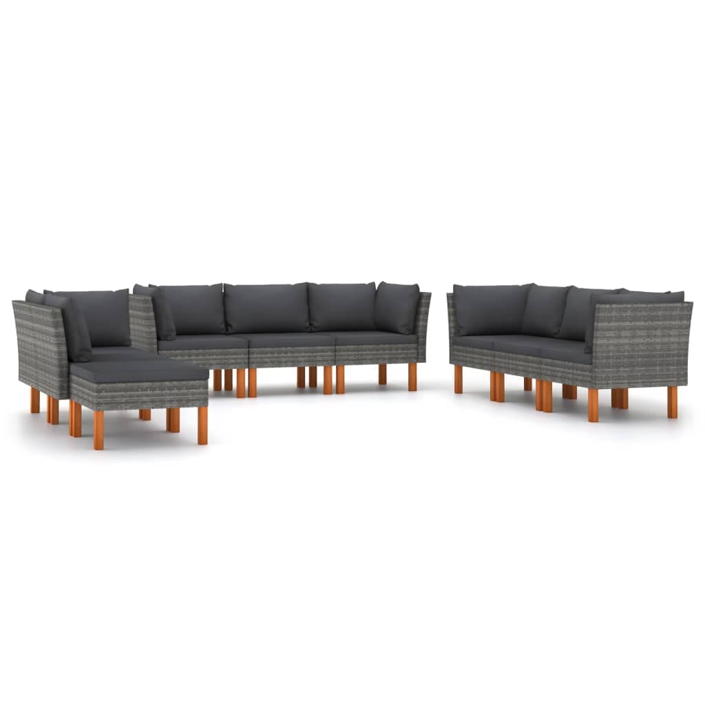 vidaXL 9 Piece Garden Lounge Set with Cushions Poly Rattan Gray