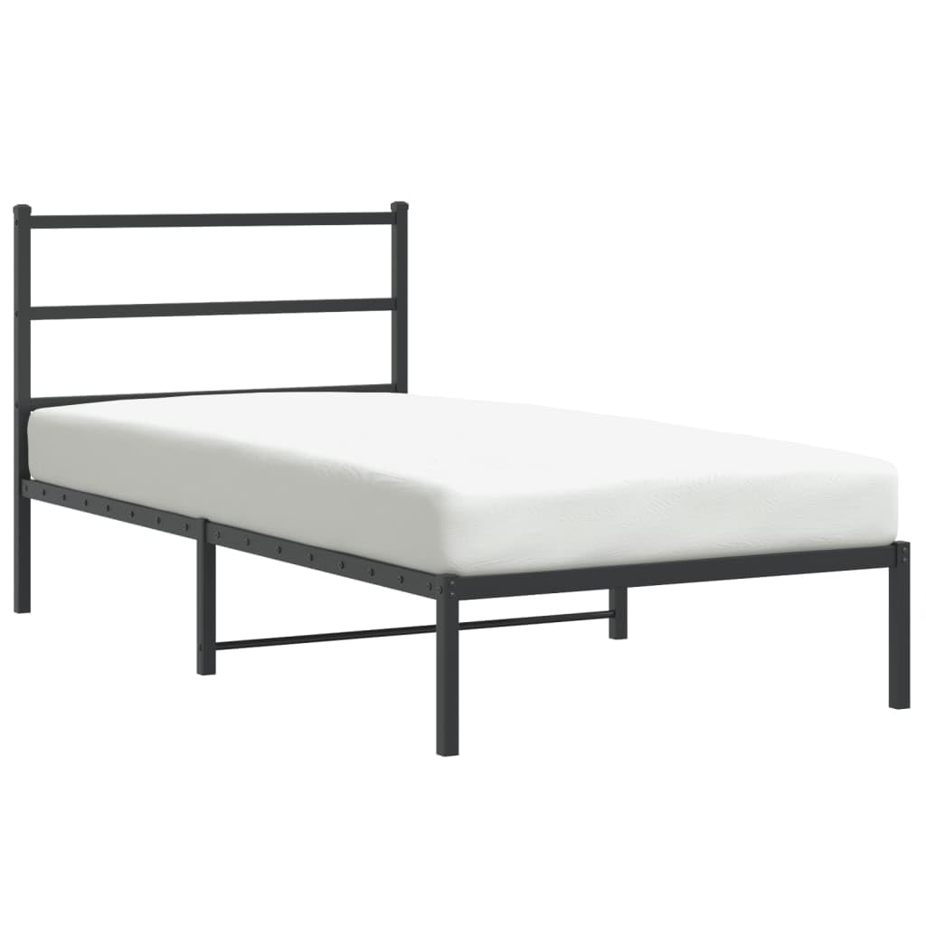 vidaXL Metal Bed Frame with Headboard Black 39.4x78.7"