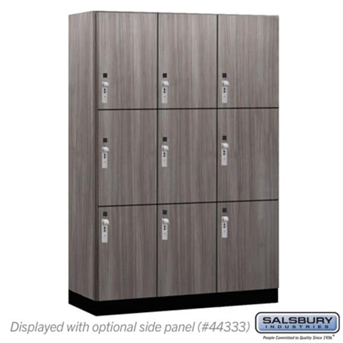 Salsbury 18 Wide Premier Wood Locker-Triple Tier-3 Wide-6 Feet High-18” Deep-Skyline Walnut-Silver Hasps