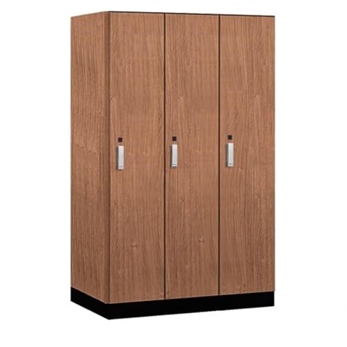 Salsbury 15 Wide Premier Wood Locker-Single Tier-3 Wide-6 Feet High-24” Deep-Red Oak-Silver Electronic Locks