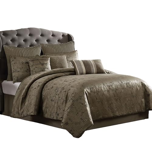 Beny 9pc King Size Comforter Set, Traditional Gold Woven