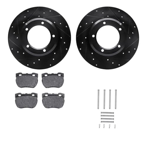 R1 Concepts Drilled and Slotted Black Disc Brake Rotor Set with Semi-Met Pads and Hardware WHYH1-11007