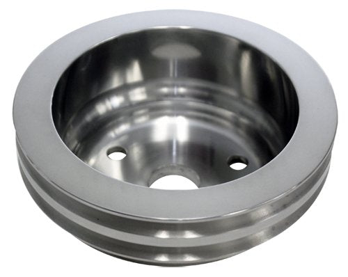 Compatible/Replacement for CHEVY SMALL BLOCK POLISHED ALUMINUM CRANK PULLEY - 2 GROOVE (LWP)