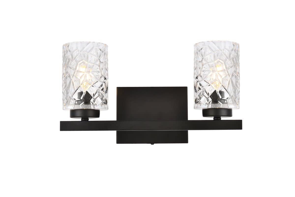 Living District Cassie 2-Light Metal Bath Sconce In Black And Clear