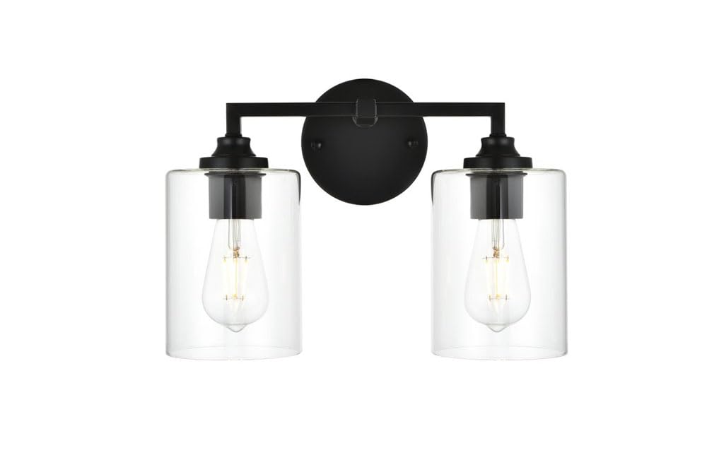 Living District Mayson 2-Light Iron & Glass Bath Sconce In Black/Clear