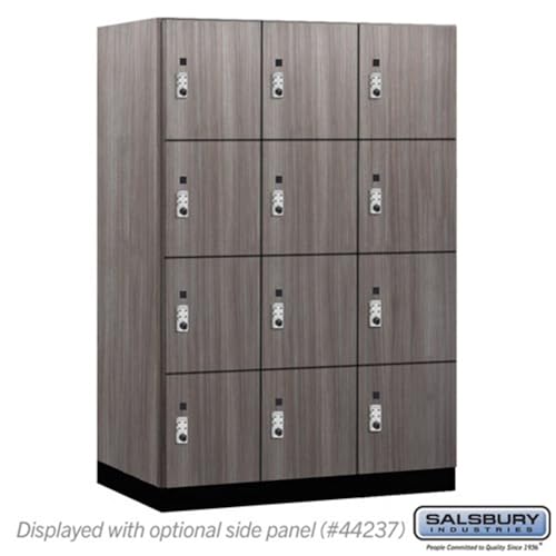 Salsbury 18 Wide Premier Wood Locker-Four Tier-3 Wide-6 Feet High-24” Deep-Skyline Walnut-Silver Resettable Combination Locks