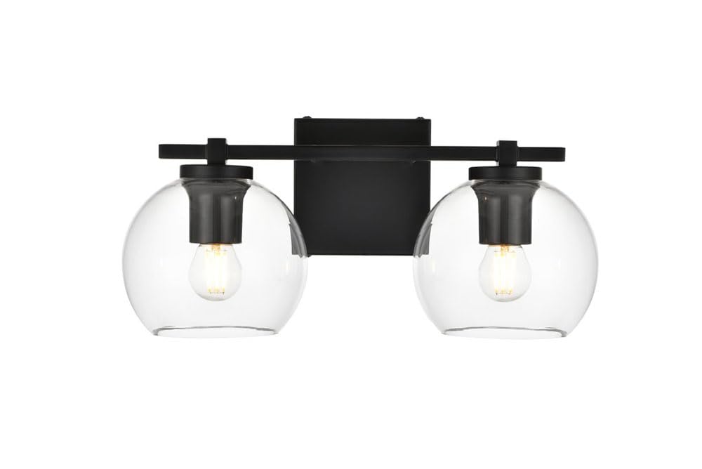Living District Juelz 2-Light Iron & Glass Bath Sconce In Black/Clear