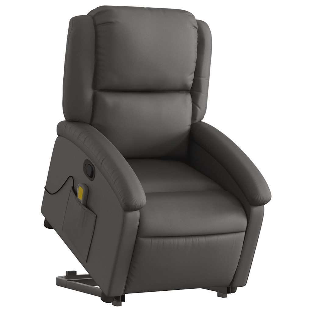 vidaXL Stand up Massage Recliner Chair Gray Real Leather