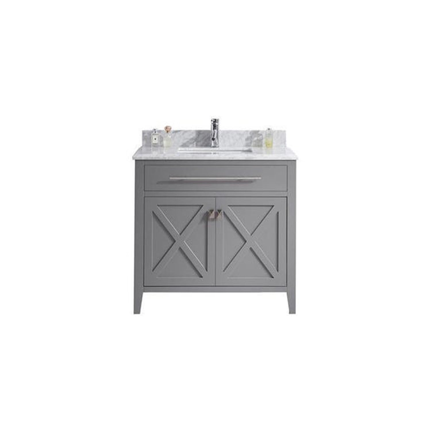 Wimbledon - 36 - Grey Cabinet + White Carrara Marble Countertop