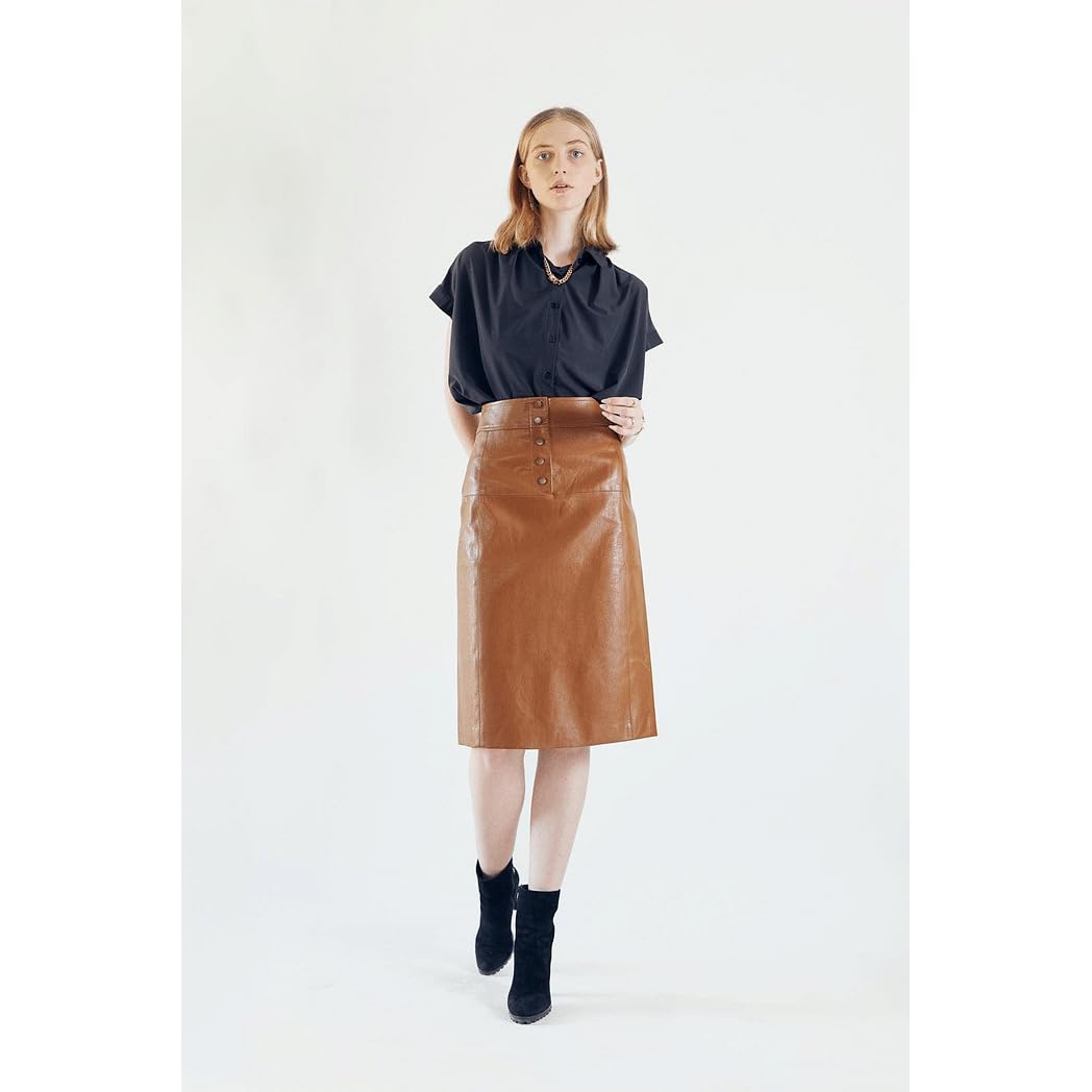 LE REUSSI Dark Hazel leather Skirt - Size: XS, Made in USA.