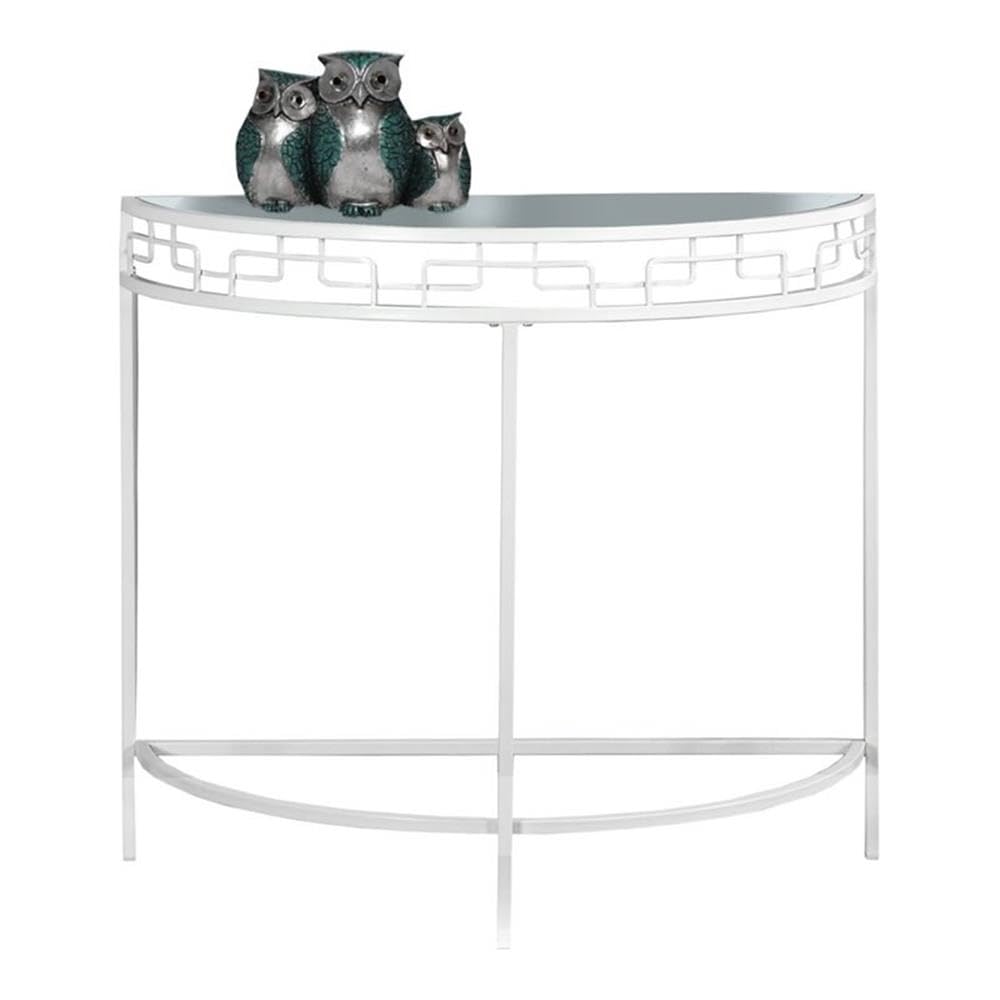 Accent Table, Console, Entryway, Narrow, Sofa, Living Room, Bedroom, Metal, Tempered Glass, White, Clear, Contemporary, Modern