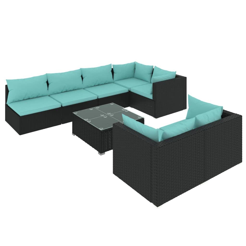 vidaXL 7 Piece Patio Lounge Set with Cushions Black Poly Rattan