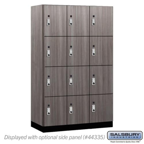 Salsbury 15 Wide Premier Wood Locker-Four Tier-3 Wide-6 Feet High-21” Deep-Skyline Walnut-Silver Resettable Combination Locks