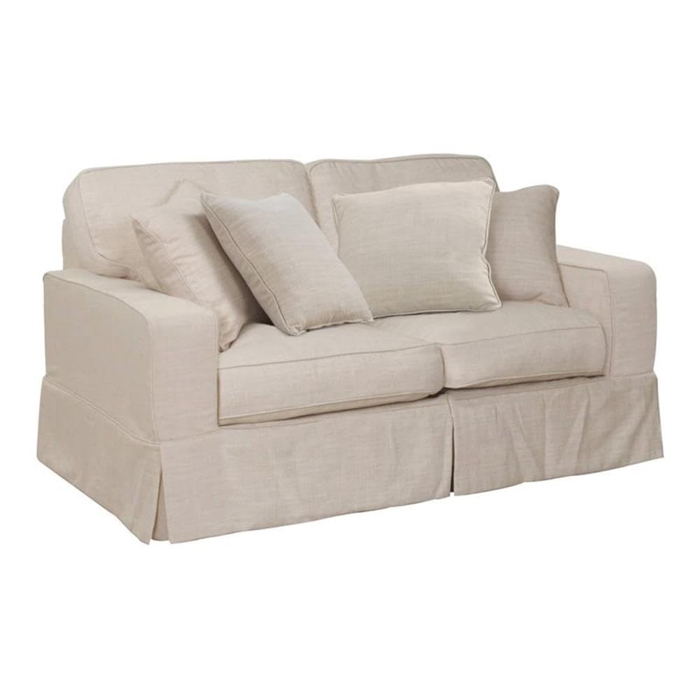 Sunset Trading Americana Box Cushion Slipcovered Loveseat | Linen