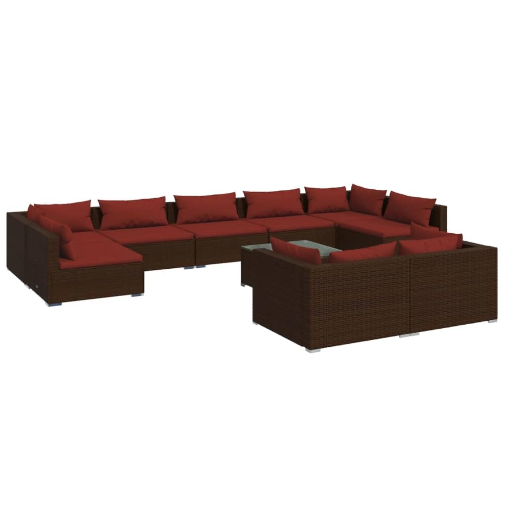 vidaXL 10 Piece Patio Lounge Set with Cushions Brown Poly Rattan