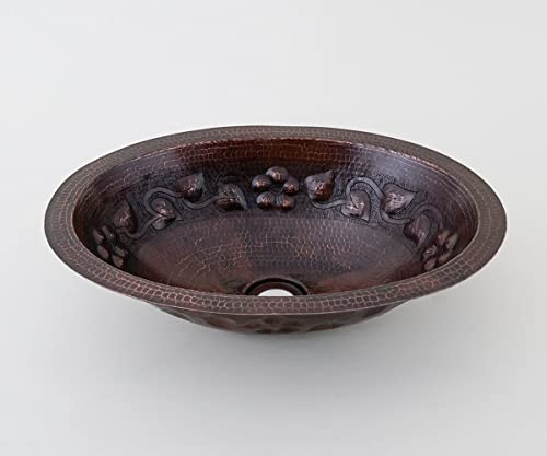 INNOVA COPPER OVAL BATH SINK FLOWER DESIGN FLAT LIP 17X12.5X5.5 G18 DARK BROWN LIGHT