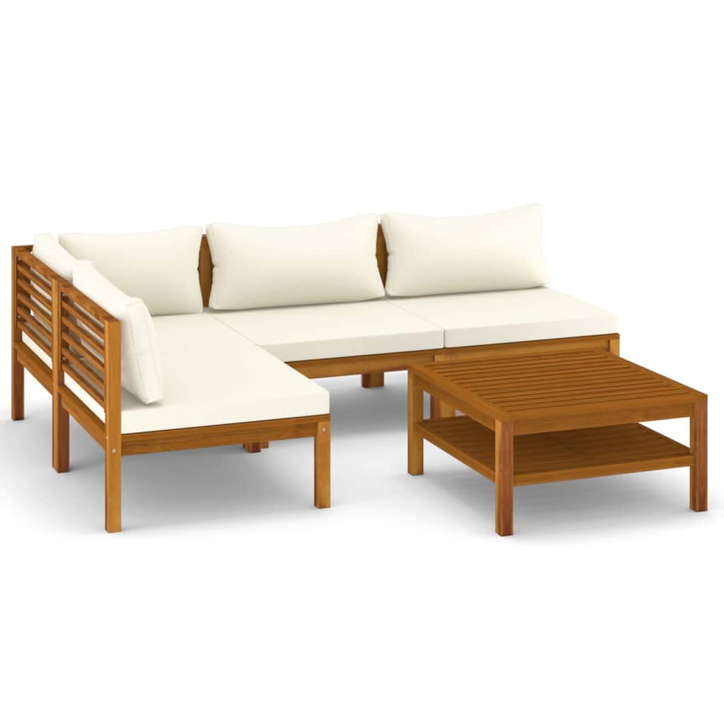 vidaXL 5 Piece Patio Lounge Set with Cream Cushion Solid Acacia Wood