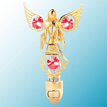 Gold Plated Angel Night Light with Red Austrian Crystals